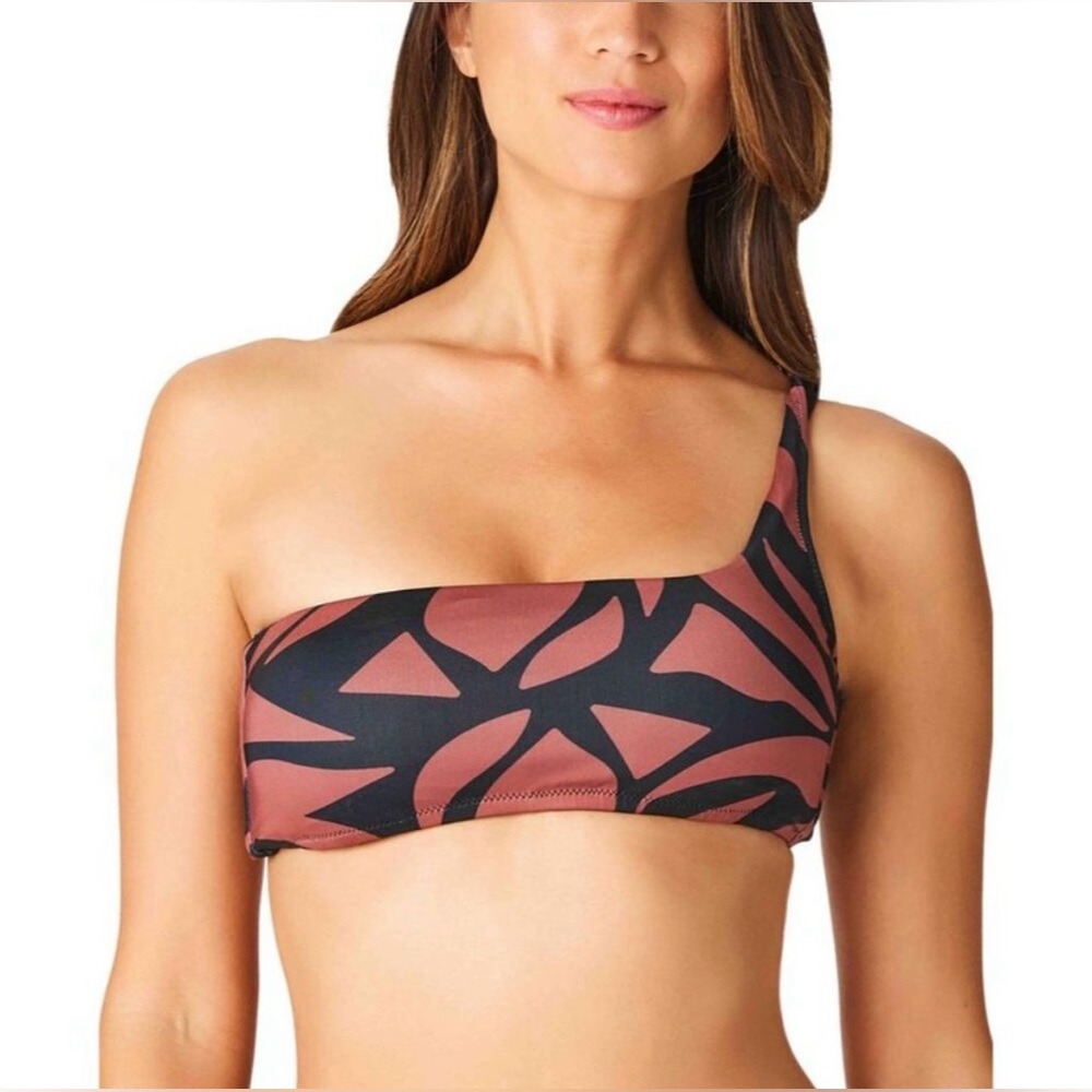 Sanctuary Swim Bikini Top Abstract Animal One Shoulder Brown Black Size XS New